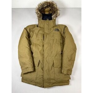 The North Face DryVent Fur Hood Parka Jacket Mens Size Small Khaki Insulated